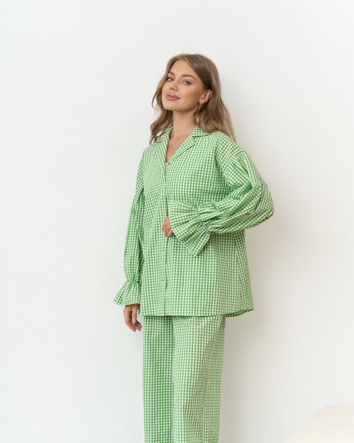 Зеленая оверсайз-рубашка в клетку Siesta — изображение 5