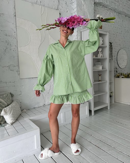 Зеленая оверсайз-рубашка в клетку Siesta — изображение 14