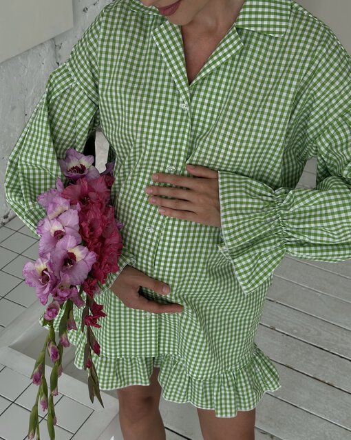 Зеленая оверсайз-рубашка в клетку Siesta — изображение 11