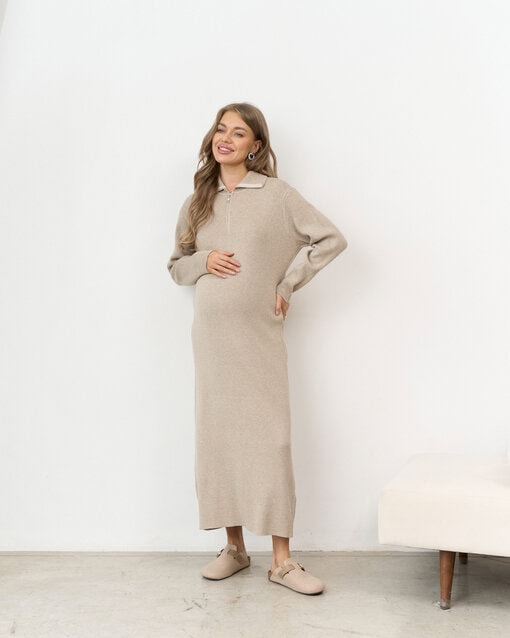Бежевое вязаное платье свободного кроя Iris — изображение 3
