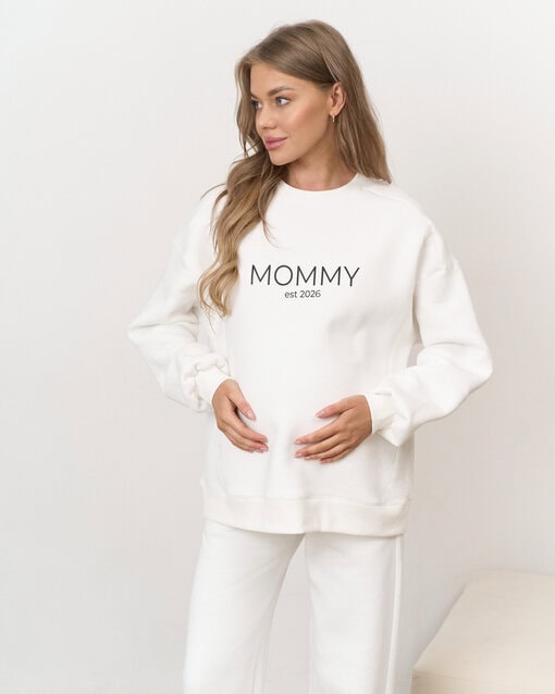 Молочный теплый свитшот для будущих и кормящих мам MOMMY est 2026