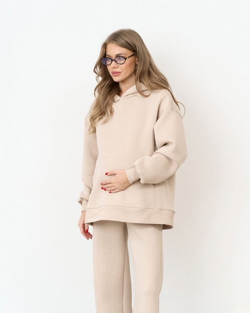 Теплое худи в цвете латте для будущих и кормящих мам Juna Warm — изображение 3