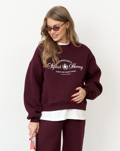 Сливовый теплый свитшот для будущих и кормящих мам Stylish Mommy