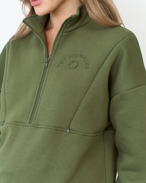Тёплый свитшот в цвете хаки для будущих и кормящих мам Hot Mom Club — изображение 6