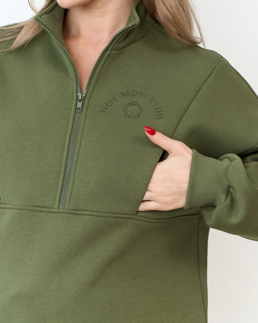 Тёплый свитшот в цвете хаки для будущих и кормящих мам Hot Mom Club — изображение 2