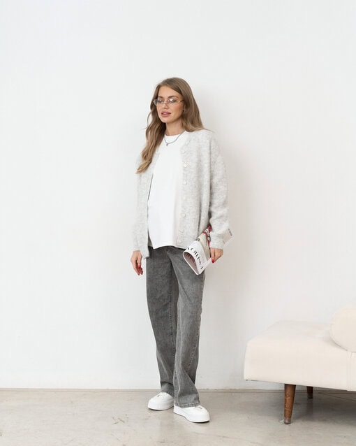 Серый пушистый кардиган на пуговицах Megan — изображение 4