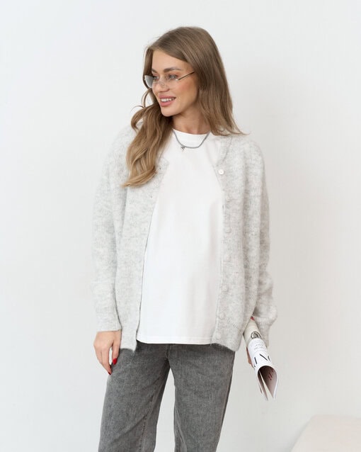 Серый пушистый кардиган на пуговицах Megan — изображение 5