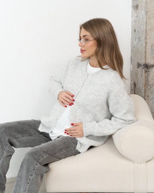 Серый пушистый кардиган на пуговицах Megan — изображение 7