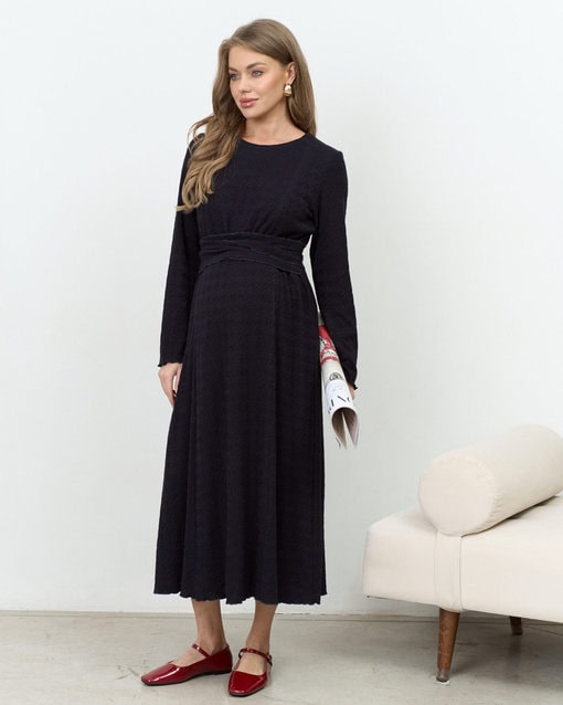 Синее теплое платье для будущих и кормящих мам Malta Warm