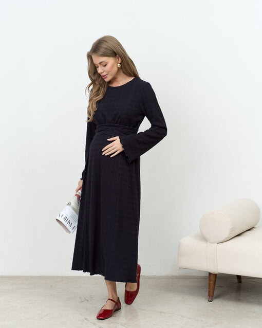 Синее теплое платье для будущих и кормящих мам Malta Warm — изображение 8