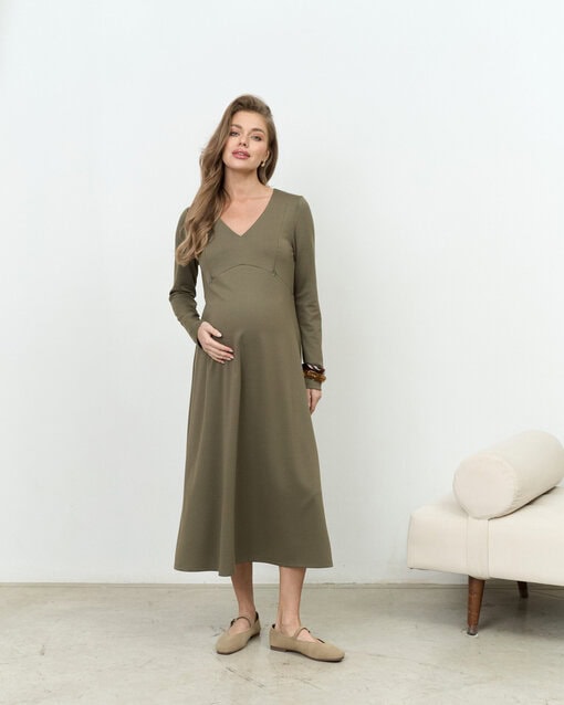 Оливковое платье для будущих и кормящих мам Azalia — изображение 5