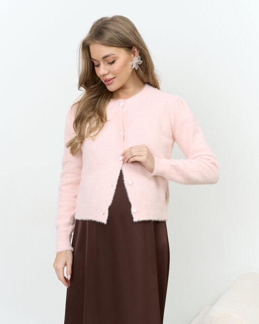 Розовый пушистый кардиган на пуговицах Marinet — изображение 7