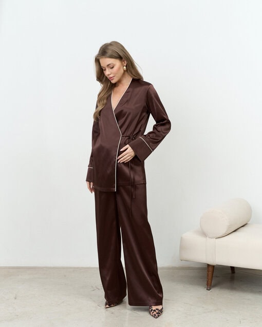 Шоколадные атласные брюки Jecky — изображение 2