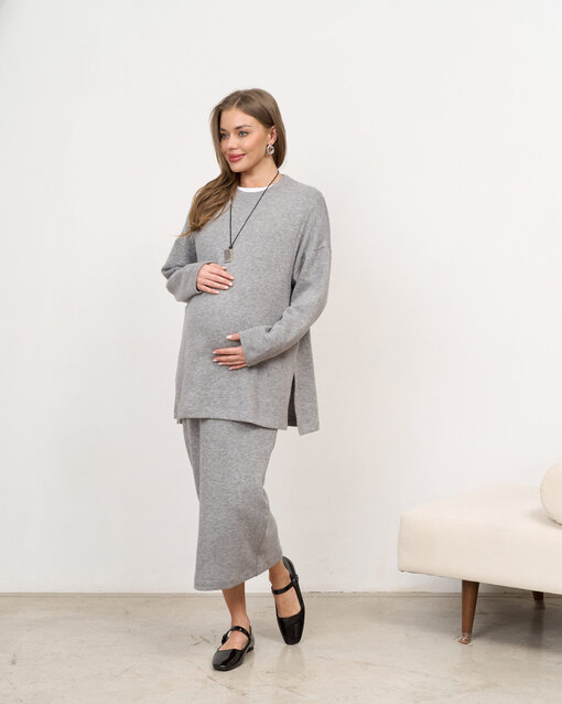 Темно-серая теплая юбка для будущих и кормящих мам Trendy — изображение 4