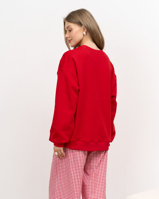 Красный теплый свитшот для мам Мама согреет лучше какао — изображение 14