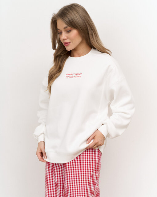 Молочный теплый свитшот для мам Мама согреет лучше какао — изображение 6