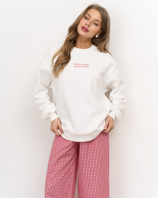 Молочный теплый свитшот для мам Мама согреет лучше какао — изображение 8