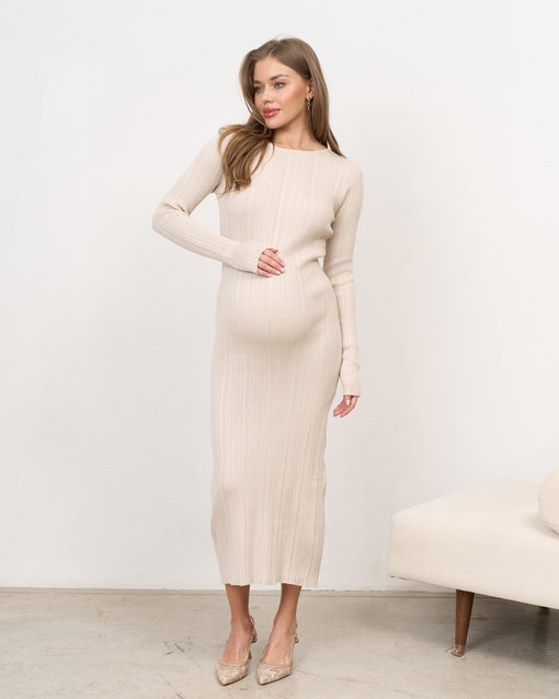 Бежевое макси-платье из ткани в рубчик Everly — изображение 6
