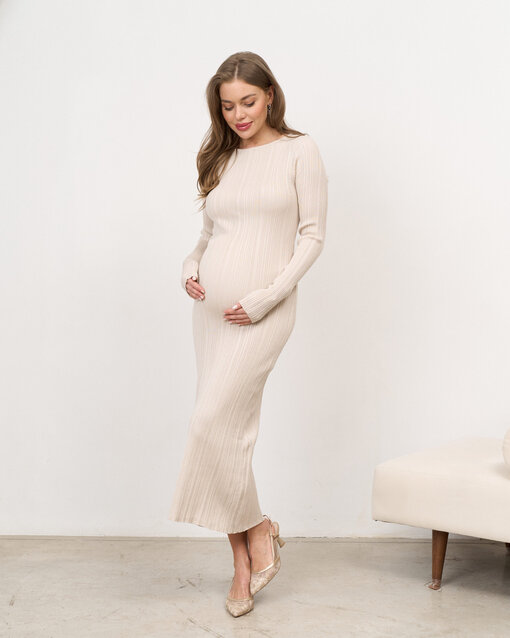 Бежевое макси-платье из ткани в рубчик Everly — изображение 8