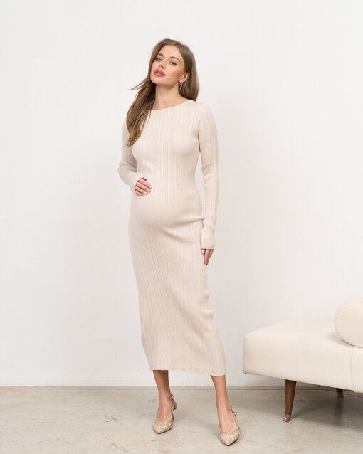 Бежевое макси-платье из ткани в рубчик Everly — изображение 4