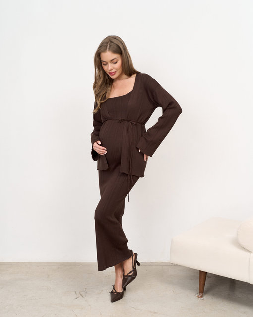 Шоколадный костюм с макси-платьем и кардиганом Maple — изображение 7