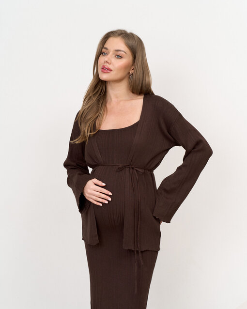 Шоколадный костюм с макси-платьем и кардиганом Maple — изображение 5