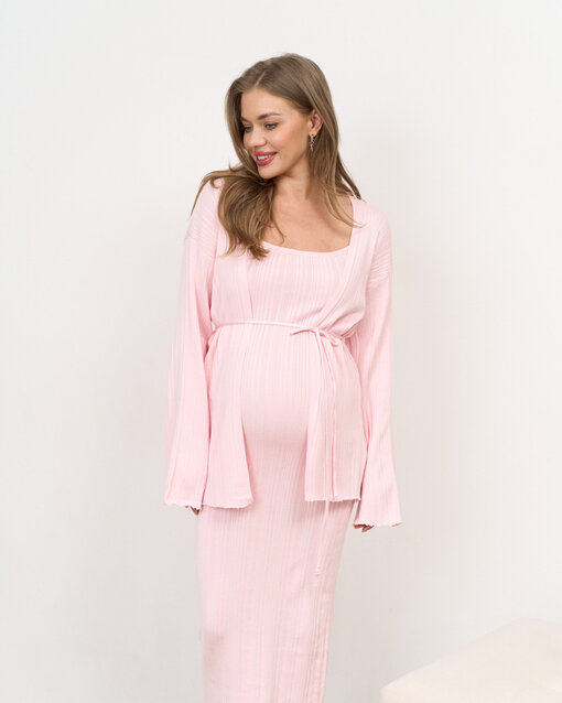 Розовый костюм с макси-платьем и кардиганом Maple — изображение 10