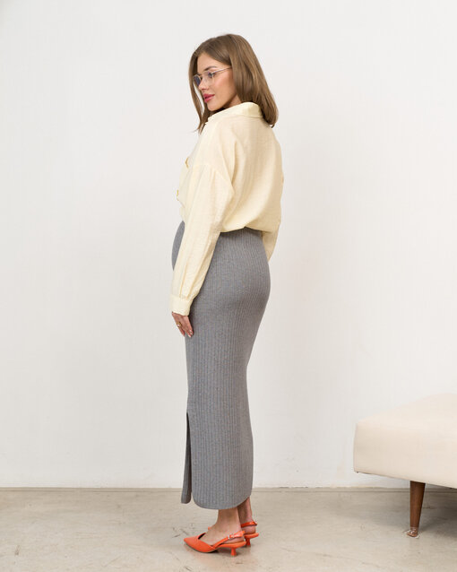 Серая трикотажная юбка в рубчик Peony — изображение 8