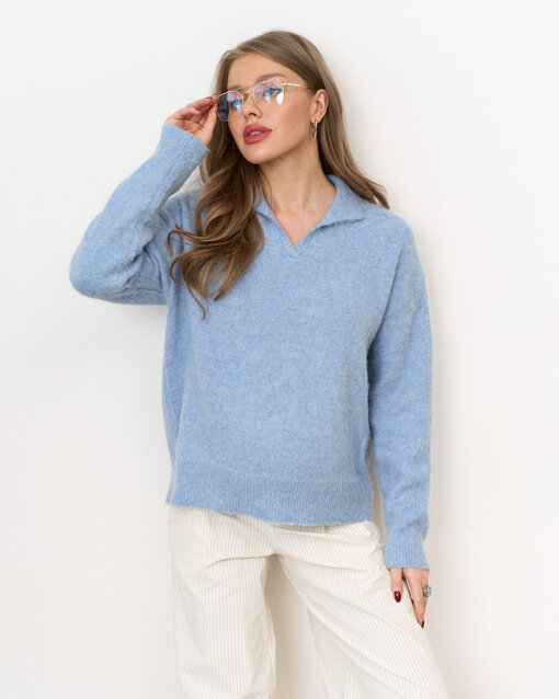 Голубой пушистый джемпер-поло Misty