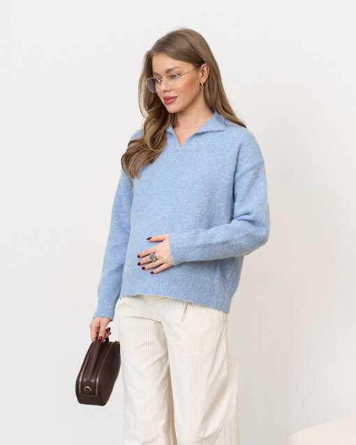 Голубой пушистый джемпер-поло Misty — изображение 8