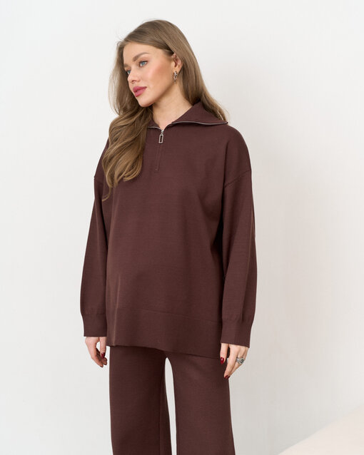 Шоколадный вязаный костюм с молнией Biscuit — изображение 5