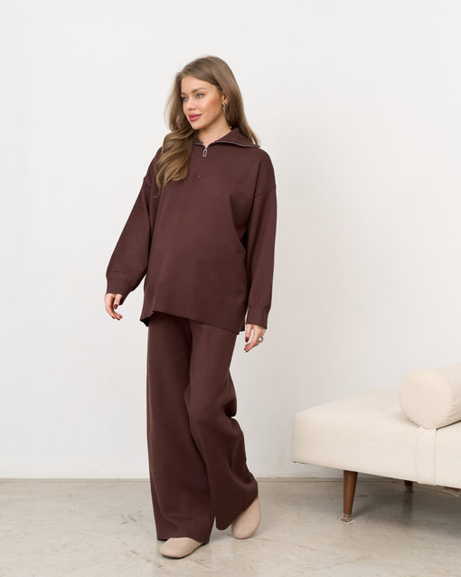 Шоколадный вязаный костюм с молнией Biscuit — изображение 9