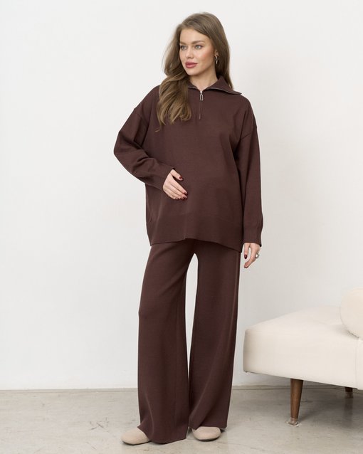 Шоколадный вязаный костюм с молнией Biscuit