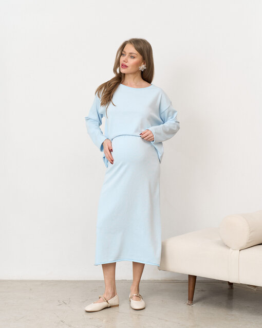 Голубой вязаный костюм с юбкой и джемпером Amber — изображение 5