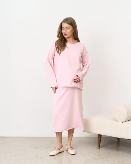 Розовый вязаный костюм с юбкой и джемпером Amber — изображение 10