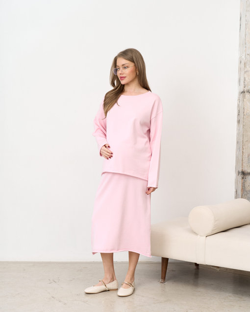 Розовый вязаный костюм с юбкой и джемпером Amber — изображение 12