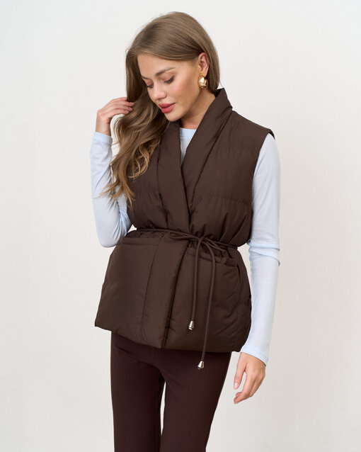 Шоколадный тёплый жилет с поясом Juniper — изображение 6