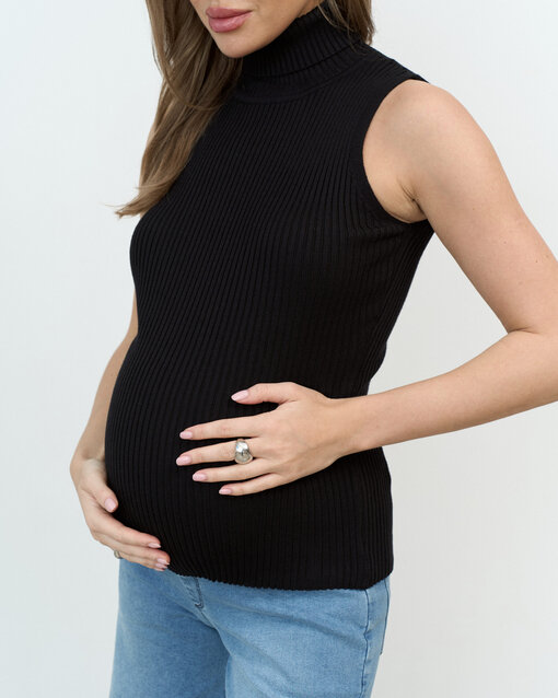 Черный трикотажный топ с высоким воротом Lemongrass — изображение 2