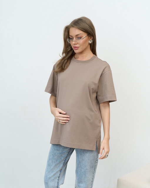 Кофейная футболка-оверсайз для будущих и кормящих мам Boyfriend — изображение 5