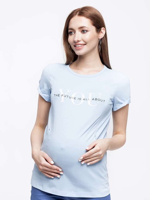 Голубая футболка с принтом для будущих и кормящих мам Donna