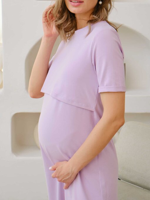 Лавандовое платье-футболка для будущих и кормящих мам Casual — изображение 4