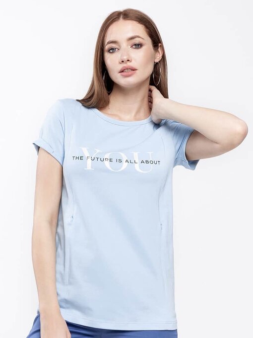 Голубая футболка с принтом для будущих и кормящих мам Donna — изображение 5