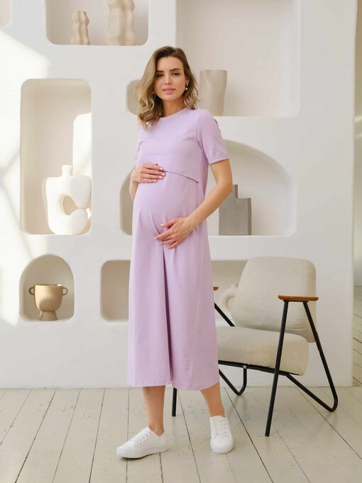 Лавандовое платье-футболка для будущих и кормящих мам Casual