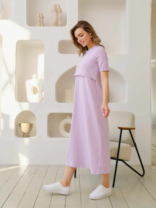 Лавандовое платье-футболка для будущих и кормящих мам Casual — изображение 5