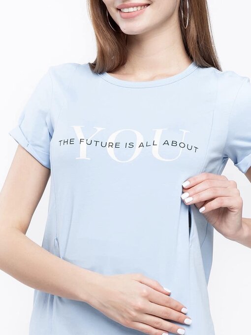 Голубая футболка с принтом для будущих и кормящих мам Donna — изображение 2