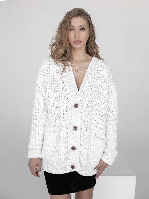 Белый кардиган с карманами и пуговицами Funky — изображение 7