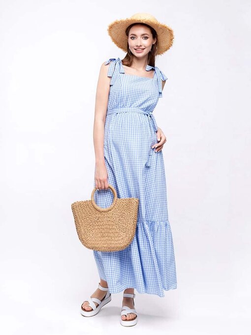 Сарафан в клетку для беременных и кормящих мам Blue