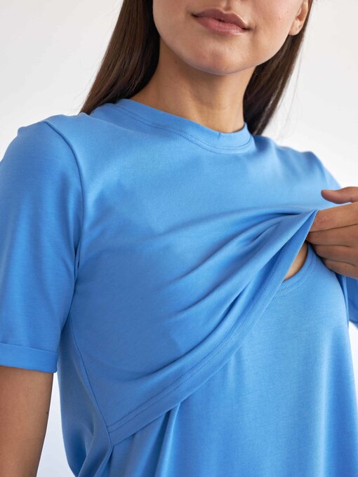 Голубое платье-футболка для будущих и кормящих мам Casual — изображение 2