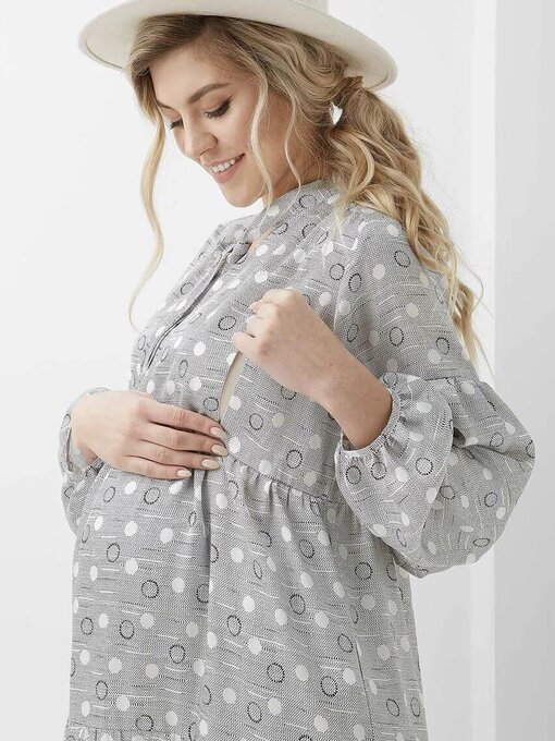 Серое платье с бантом для будущих и кормящих мам Georgia — изображение 2