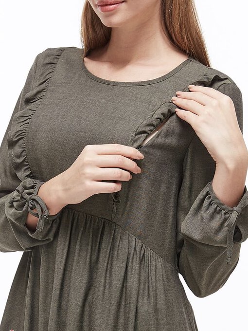 Платье цвета хаки для будущих и кормящих мам Kris — изображение 2